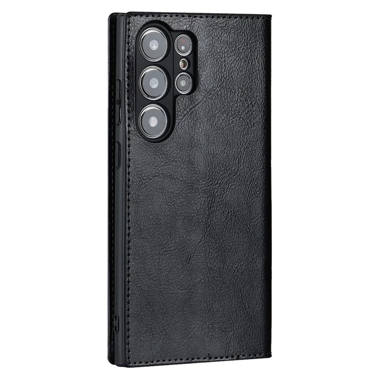 Funda para Samsung Galaxy S23 Ultra Textura de piel de caballo loco Cubierta de cartera de piel dividida - Negro