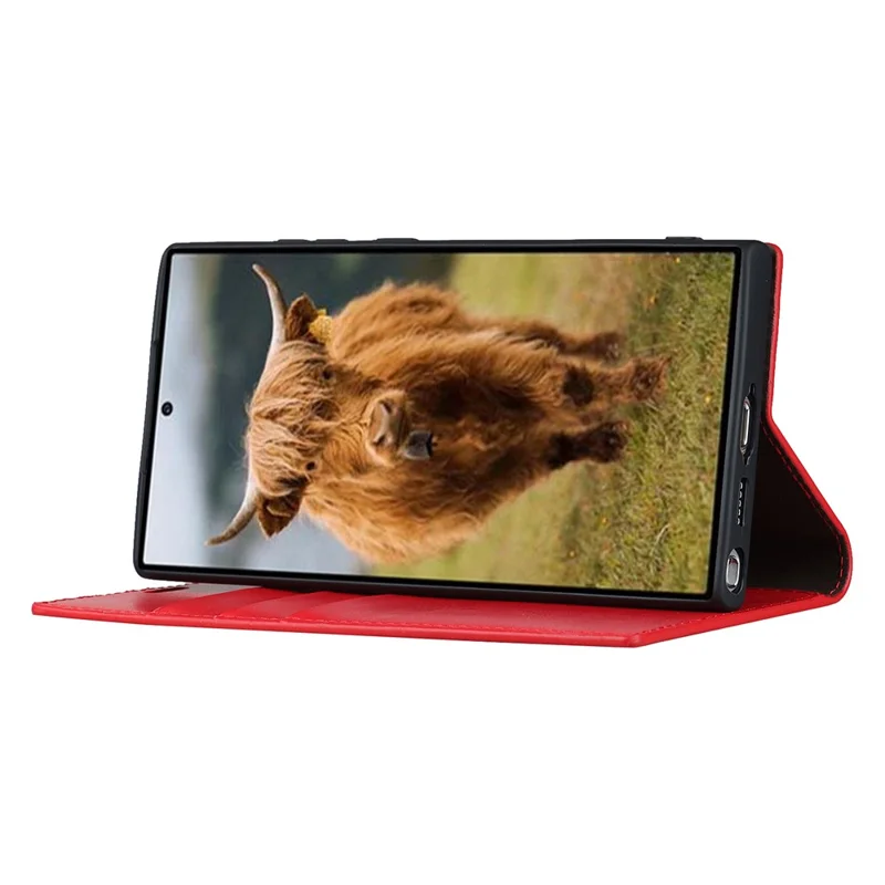 For Samsung Galaxy S23 Ultra Case Crazy Horse Texture Split Leather Wallet Cover - Red