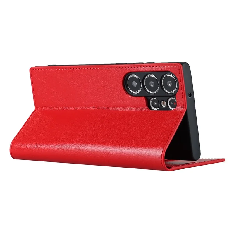 For Samsung Galaxy S23 Ultra Case Crazy Horse Texture Split Leather Wallet Cover - Red