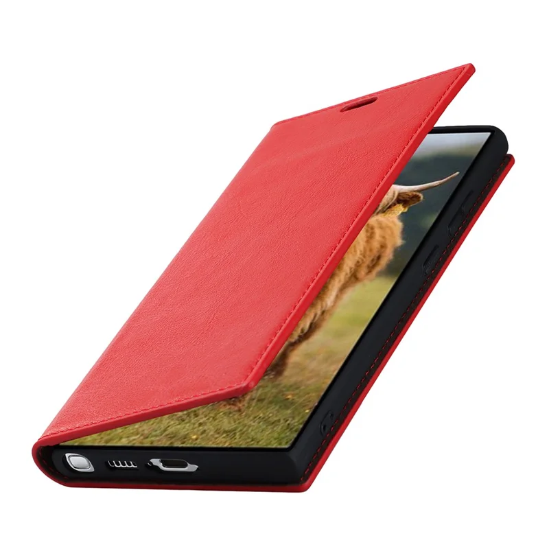 For Samsung Galaxy S23 Ultra Case Crazy Horse Texture Split Leather Wallet Cover - Red