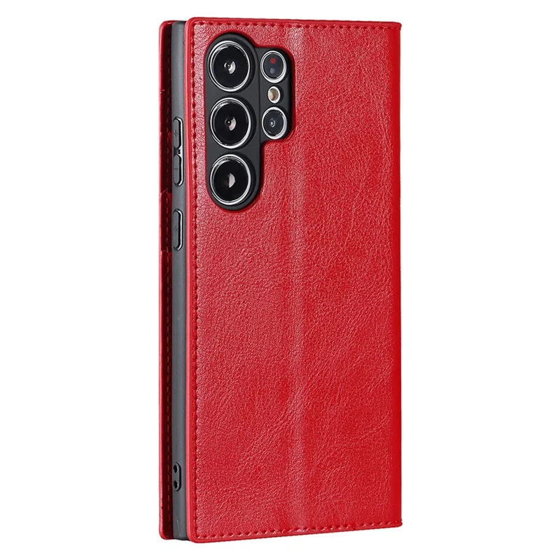 For Samsung Galaxy S23 Ultra Case Crazy Horse Texture Split Leather Wallet Cover - Red