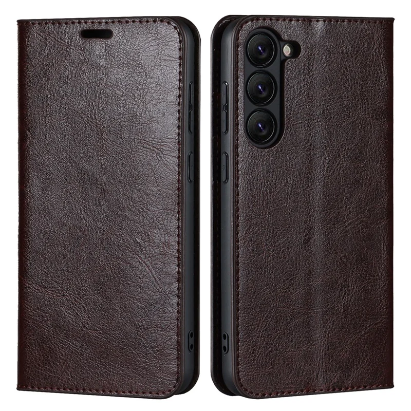 For Samsung Galaxy S23 Cell Phone Cases Crazy Horse Texture Split Leather Wallet Cover - Dark Brown