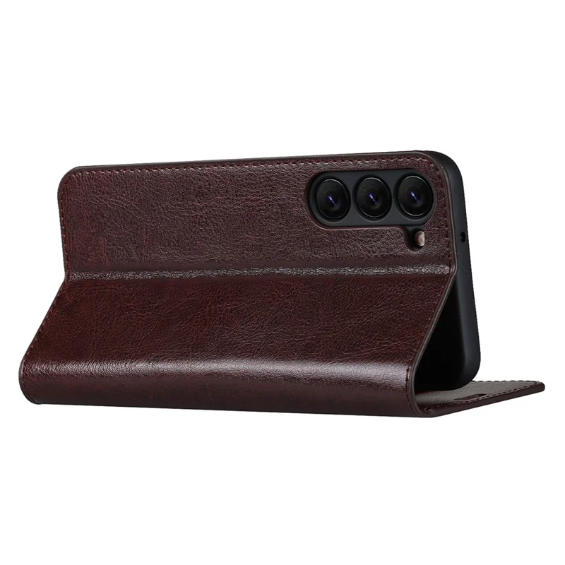 For Samsung Galaxy S23 Cell Phone Cases Crazy Horse Texture Split Leather Wallet Cover - Dark Brown