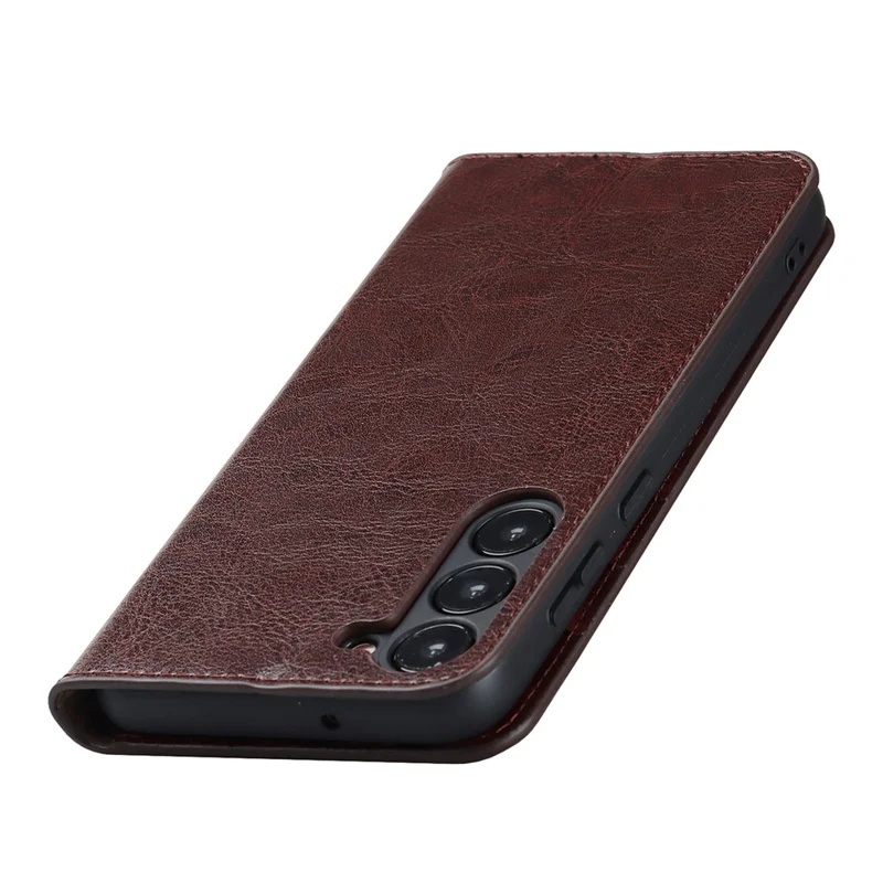 For Samsung Galaxy S23 Cell Phone Cases Crazy Horse Texture Split Leather Wallet Cover - Dark Brown