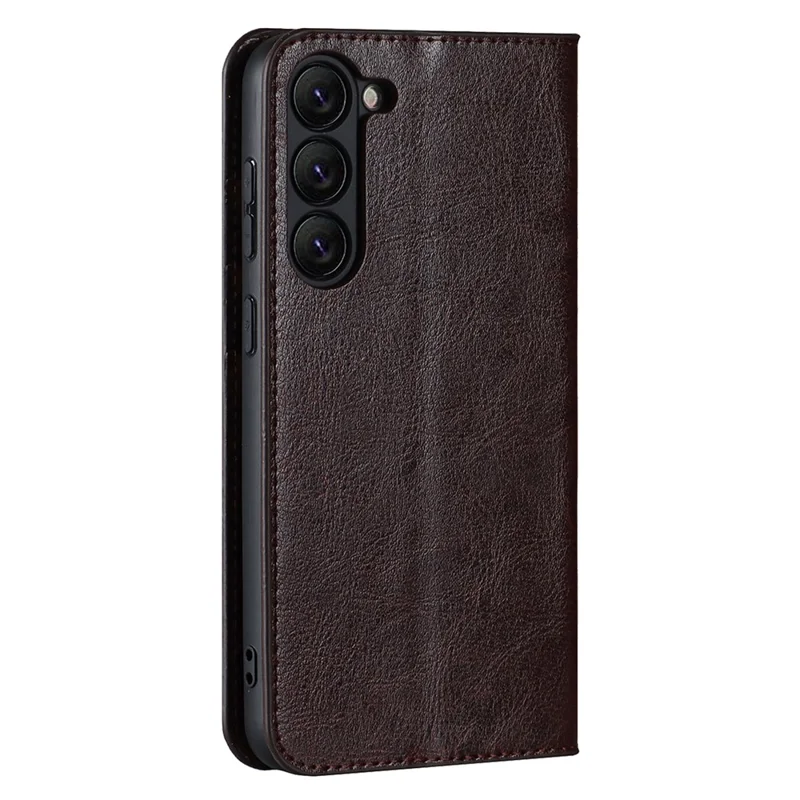 For Samsung Galaxy S23 Cell Phone Cases Crazy Horse Texture Split Leather Wallet Cover - Dark Brown
