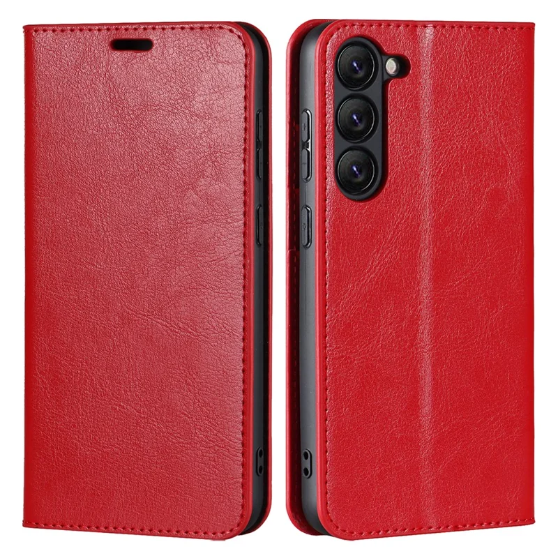 For Samsung Galaxy S23 Cell Phone Cases Crazy Horse Texture Split Leather Wallet Cover - Red
