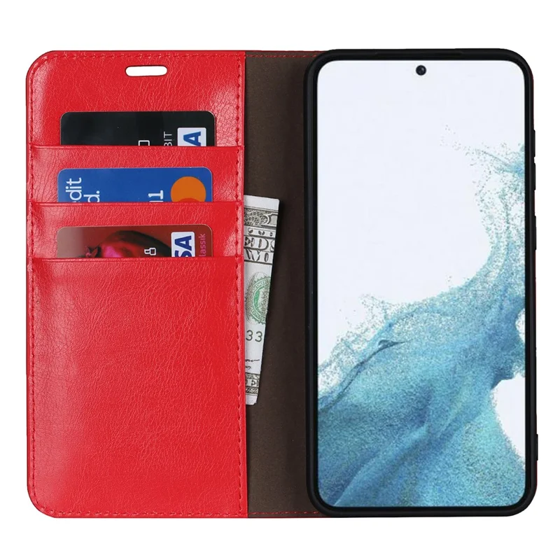 For Samsung Galaxy S23 Cell Phone Cases Crazy Horse Texture Split Leather Wallet Cover - Red