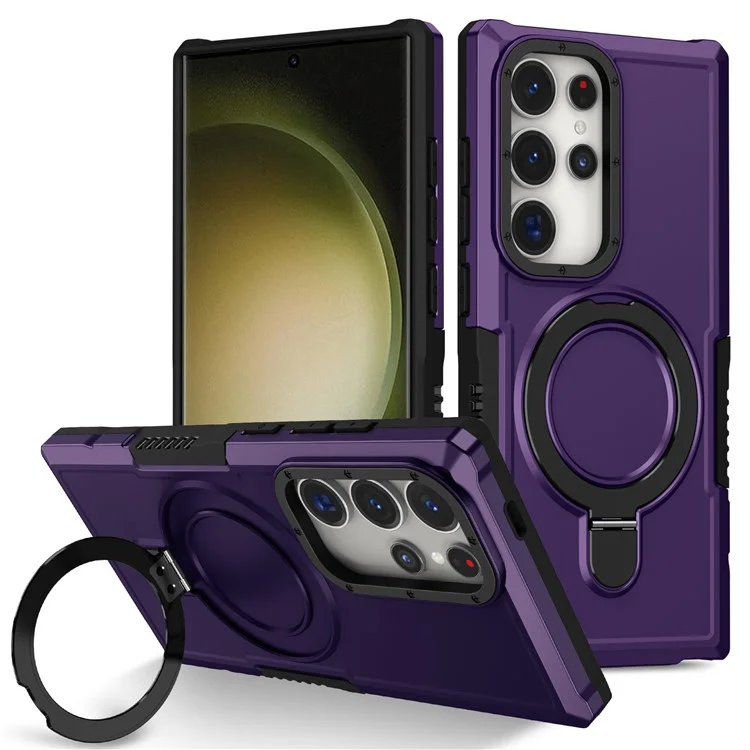 Pour Samsung Galaxy S24 Ultra Case TPU+PC 2-en-1 Bague Kickstand Coque antichoc - Violet foncé