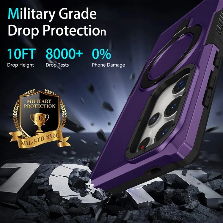Pour Samsung Galaxy S24 Ultra Case TPU+PC 2-en-1 Bague Kickstand Coque antichoc - Violet foncé