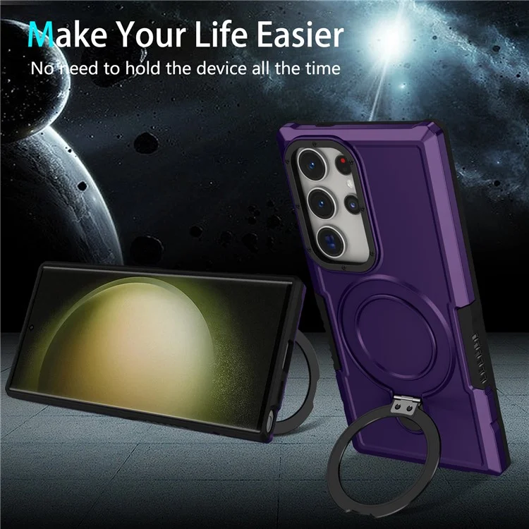 Pour Samsung Galaxy S24 Ultra Case TPU+PC 2-en-1 Bague Kickstand Coque antichoc - Violet foncé