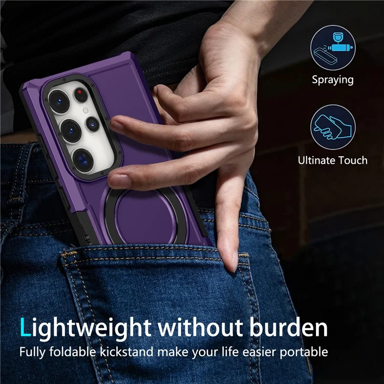 Pour Samsung Galaxy S24 Ultra Case TPU+PC 2-en-1 Bague Kickstand Coque antichoc - Violet foncé