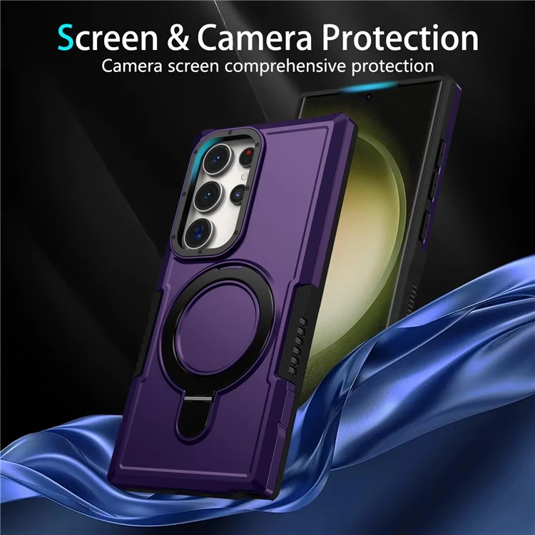 Pour Samsung Galaxy S24 Ultra Case TPU+PC 2-en-1 Bague Kickstand Coque antichoc - Violet foncé