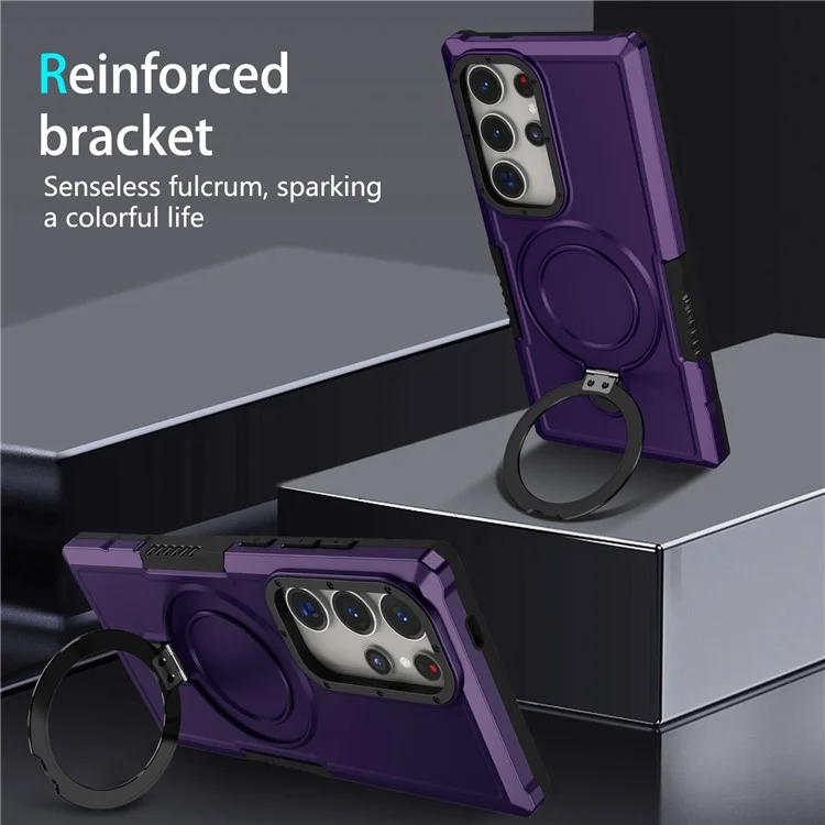 Pour Samsung Galaxy S24 Ultra Case TPU+PC 2-en-1 Bague Kickstand Coque antichoc - Violet foncé