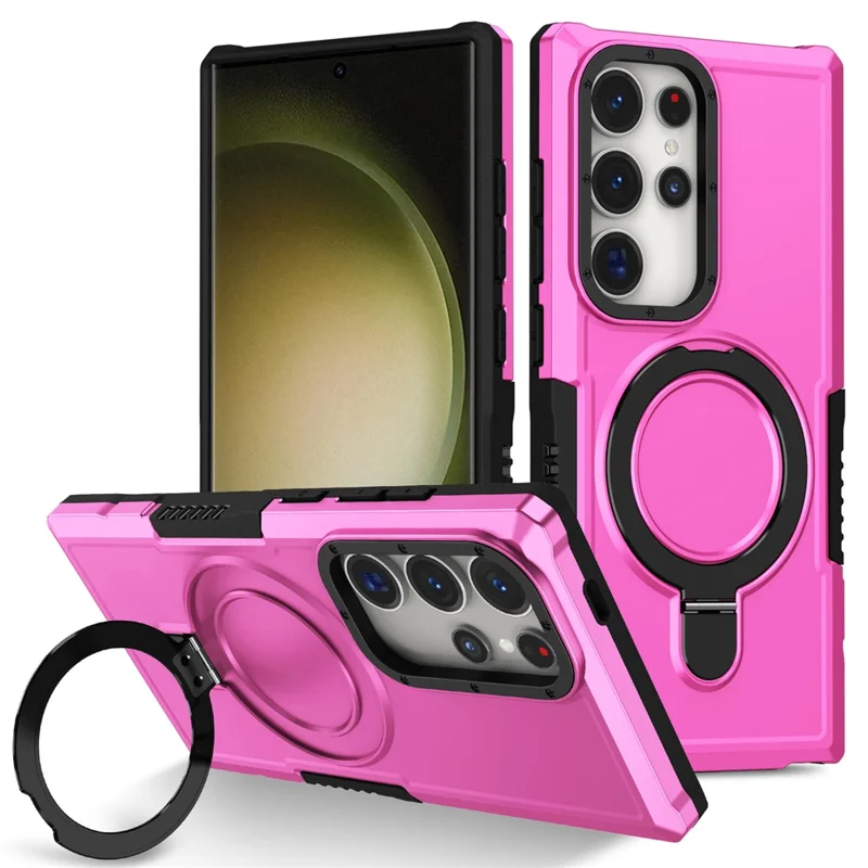 For Samsung Galaxy S24 Ultra Case TPU+PC 2-in-1 Ring Kickstand Shockproof Cover - Pink