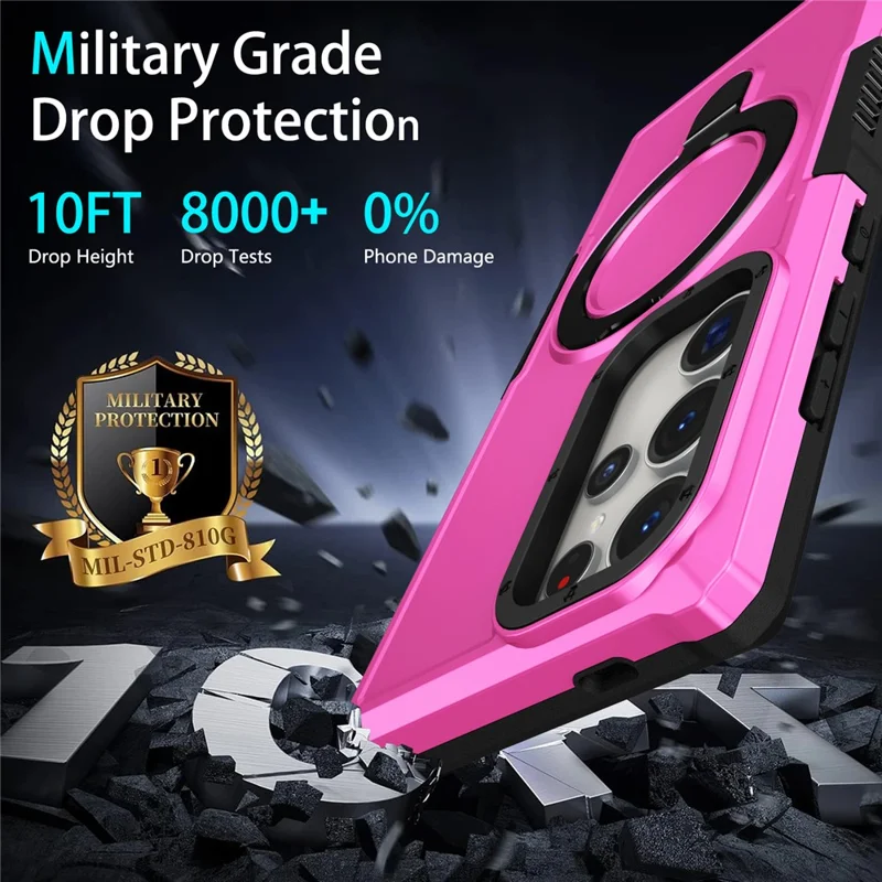 For Samsung Galaxy S24 Ultra Case TPU+PC 2-in-1 Ring Kickstand Shockproof Cover - Pink