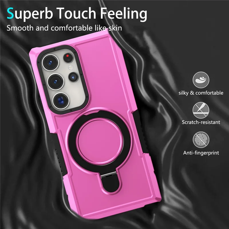 For Samsung Galaxy S24 Ultra Case TPU+PC 2-in-1 Ring Kickstand Shockproof Cover - Pink