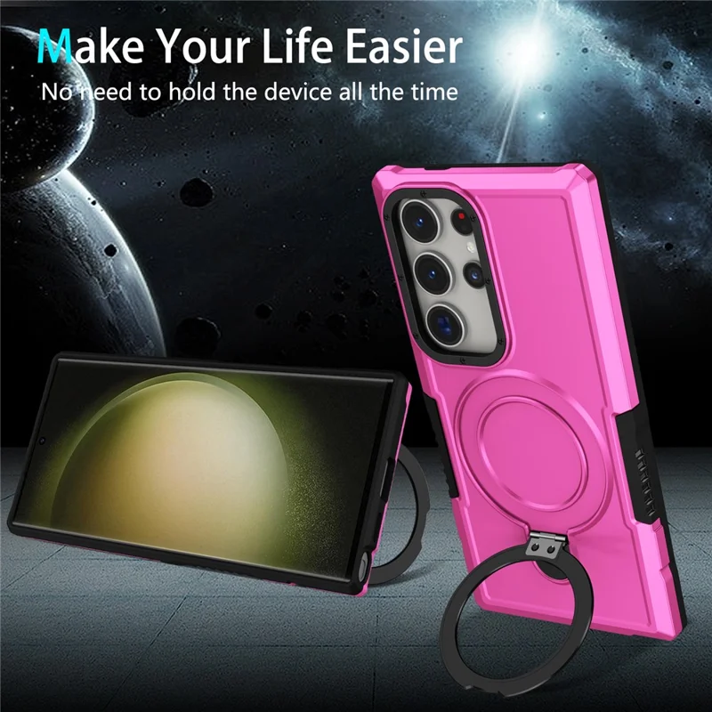 For Samsung Galaxy S24 Ultra Case TPU+PC 2-in-1 Ring Kickstand Shockproof Cover - Pink