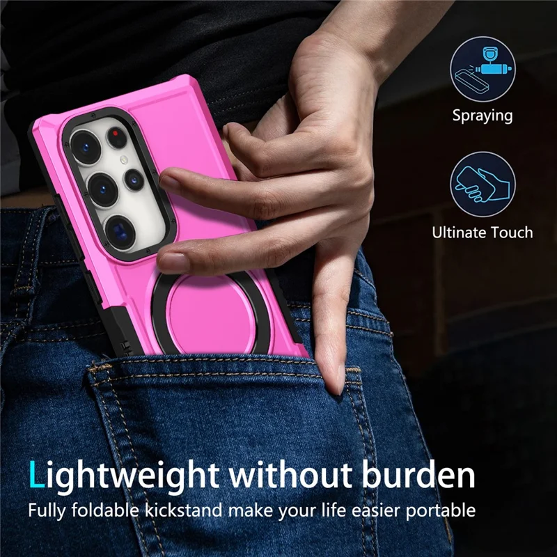 For Samsung Galaxy S24 Ultra Case TPU+PC 2-in-1 Ring Kickstand Shockproof Cover - Pink