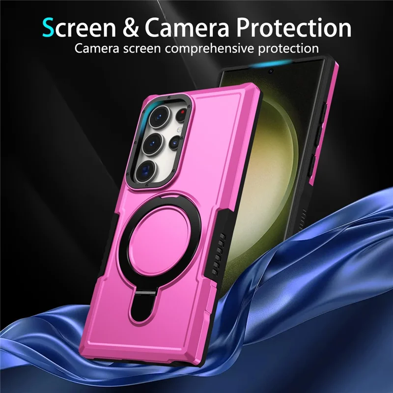 For Samsung Galaxy S24 Ultra Case TPU+PC 2-in-1 Ring Kickstand Shockproof Cover - Pink