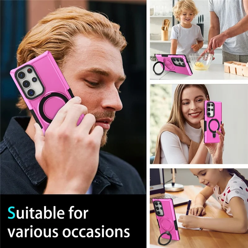 For Samsung Galaxy S24 Ultra Case TPU+PC 2-in-1 Ring Kickstand Shockproof Cover - Pink