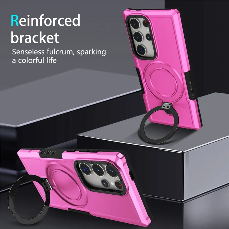 For Samsung Galaxy S24 Ultra Case TPU+PC 2-in-1 Ring Kickstand Shockproof Cover - Pink