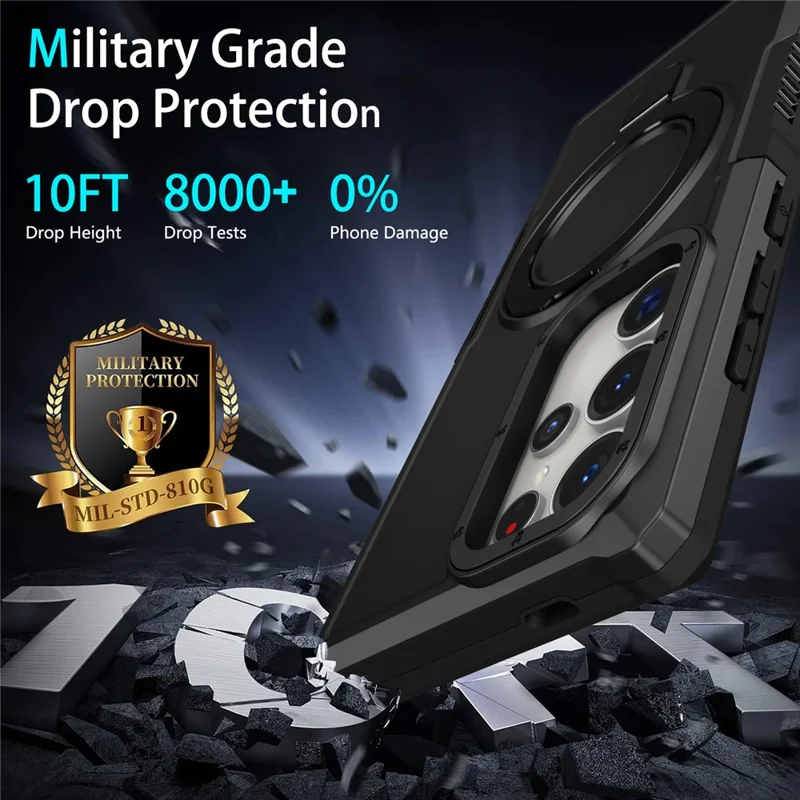 For Samsung Galaxy S24 Ultra Case TPU+PC 2-in-1 Ring Kickstand Shockproof Cover - Black