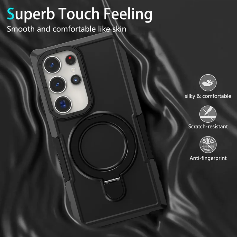 For Samsung Galaxy S24 Ultra Case TPU+PC 2-in-1 Ring Kickstand Shockproof Cover - Black