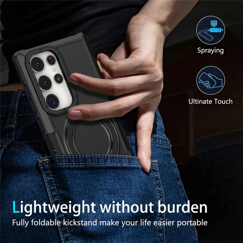 For Samsung Galaxy S24 Ultra Case TPU+PC 2-in-1 Ring Kickstand Shockproof Cover - Black