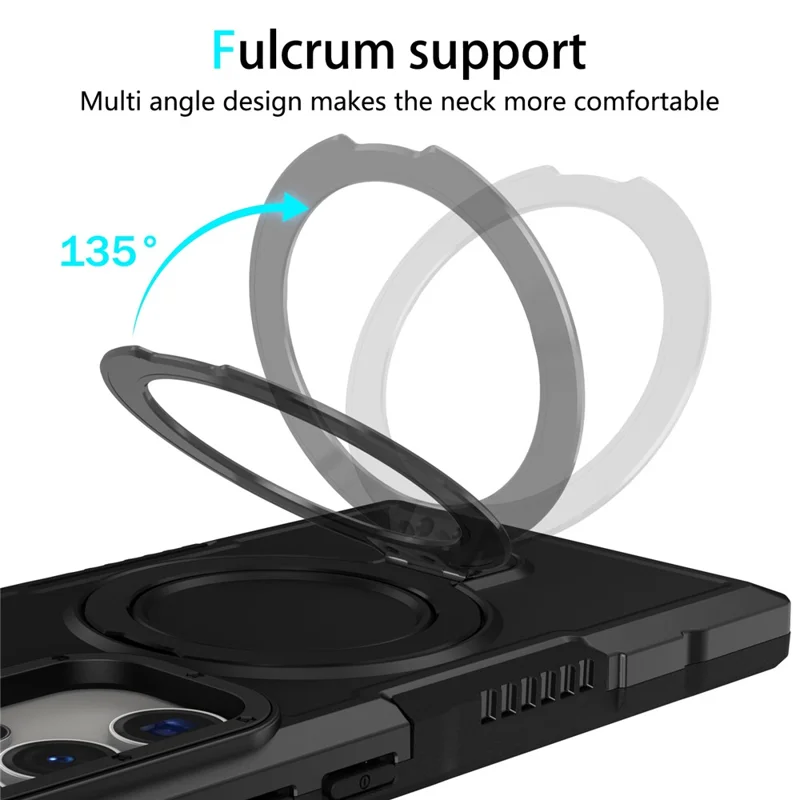 For Samsung Galaxy S24 Ultra Case TPU+PC 2-in-1 Ring Kickstand Shockproof Cover - Black