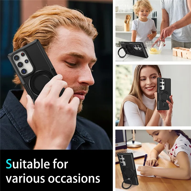 For Samsung Galaxy S24 Ultra Case TPU+PC 2-in-1 Ring Kickstand Shockproof Cover - Black