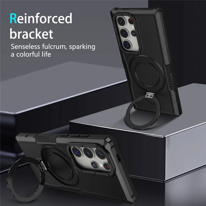 For Samsung Galaxy S24 Ultra Case TPU+PC 2-in-1 Ring Kickstand Shockproof Cover - Black