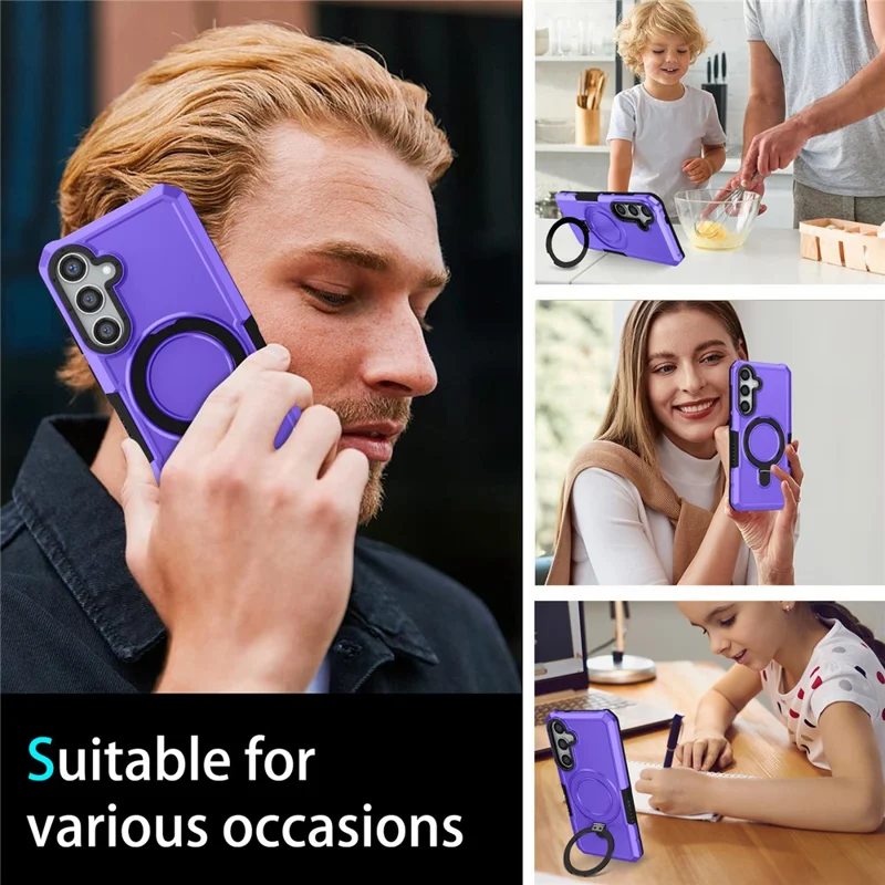 For Samsung Galaxy S24+ Case Hybrid TPU+PC Cover with Ring Holder Kickstand - Purple