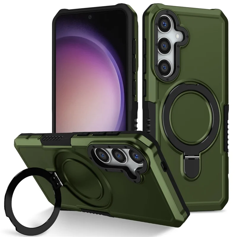 For Samsung Galaxy S24+ Case Hybrid TPU+PC Cover with Ring Holder Kickstand - Blackish Green
