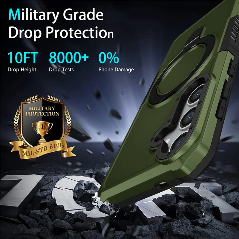 For Samsung Galaxy S24+ Case Hybrid TPU+PC Cover with Ring Holder Kickstand - Blackish Green