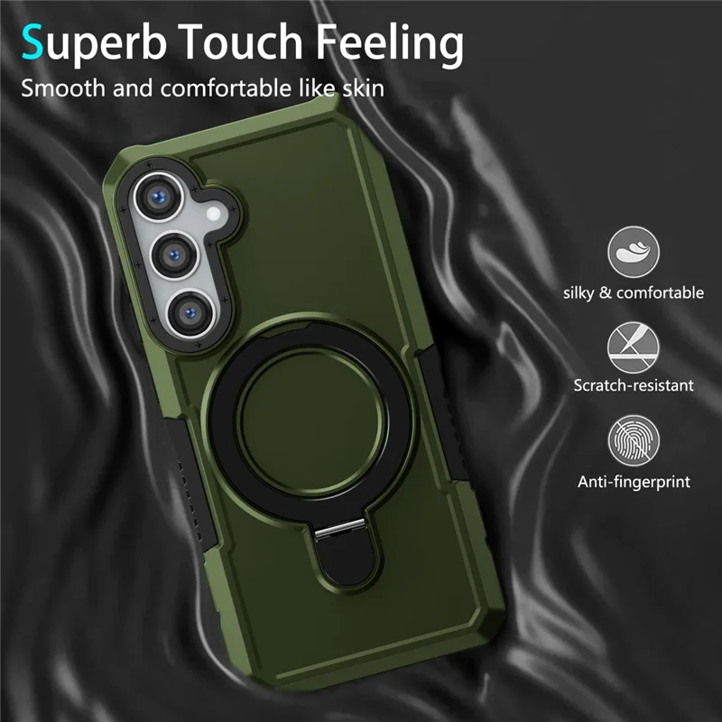 For Samsung Galaxy S24+ Case Hybrid TPU+PC Cover with Ring Holder Kickstand - Blackish Green