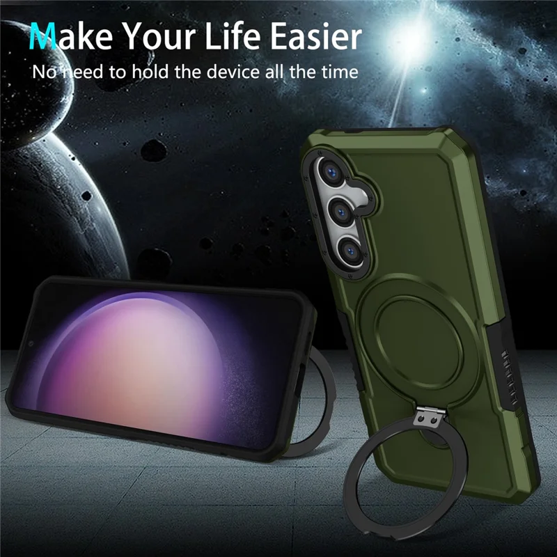 For Samsung Galaxy S24+ Case Hybrid TPU+PC Cover with Ring Holder Kickstand - Blackish Green