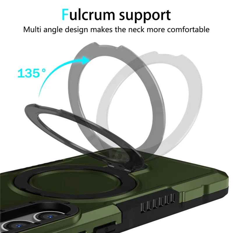 For Samsung Galaxy S24+ Case Hybrid TPU+PC Cover with Ring Holder Kickstand - Blackish Green