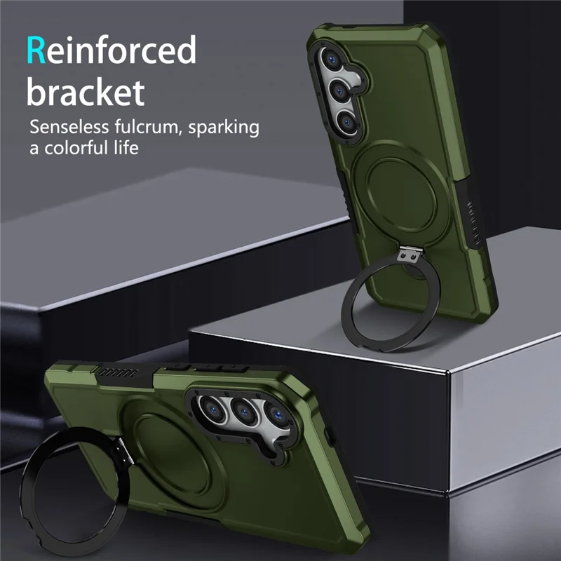 For Samsung Galaxy S24+ Case Hybrid TPU+PC Cover with Ring Holder Kickstand - Blackish Green