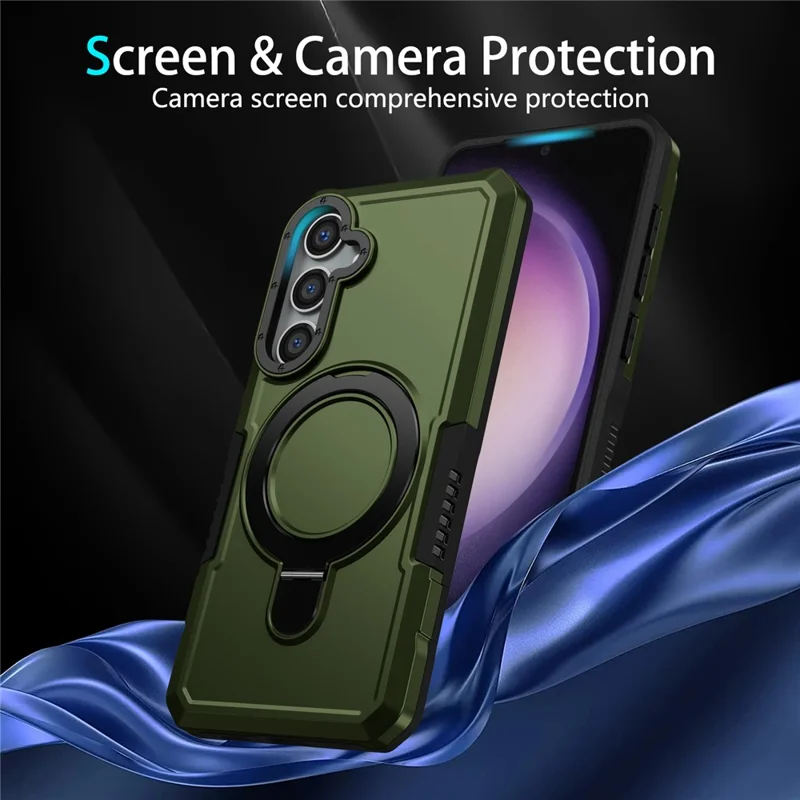 For Samsung Galaxy S24 Phone Cover TPU+PC Dual-Layer Ring Kickstand Anti-Drop Case  - Blackish Green