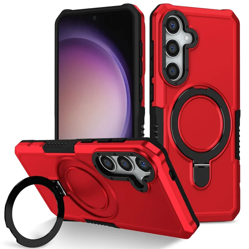 For Samsung Galaxy S24 Phone Cover TPU+PC Dual-Layer Ring Kickstand Anti-Drop Case  - Red