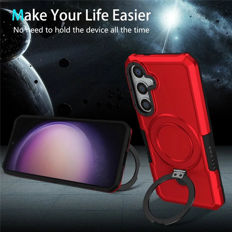 For Samsung Galaxy S24 Phone Cover TPU+PC Dual-Layer Ring Kickstand Anti-Drop Case  - Red