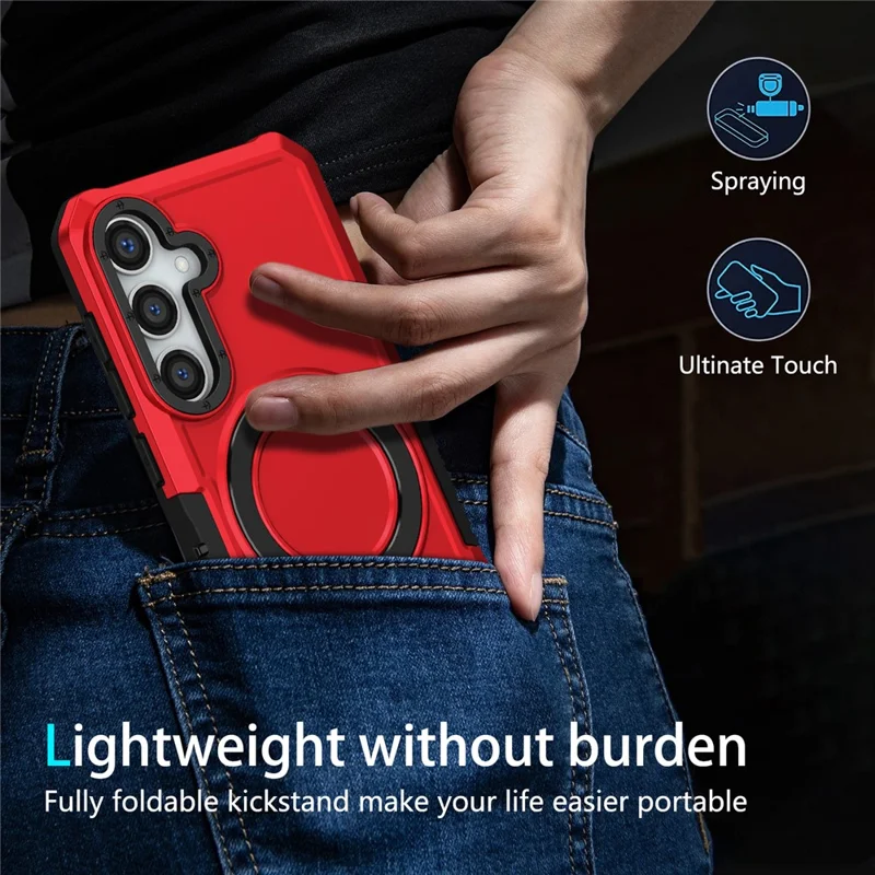 For Samsung Galaxy S24 Phone Cover TPU+PC Dual-Layer Ring Kickstand Anti-Drop Case  - Red