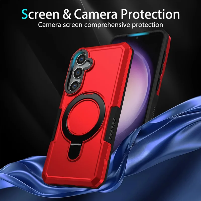 For Samsung Galaxy S24 Phone Cover TPU+PC Dual-Layer Ring Kickstand Anti-Drop Case  - Red