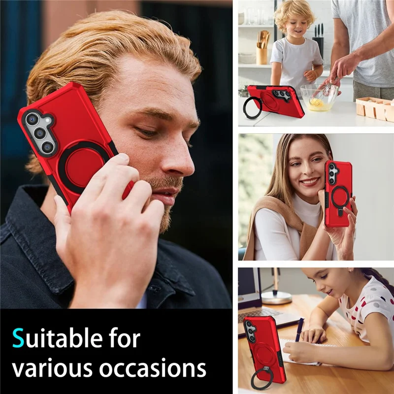 For Samsung Galaxy S24 Phone Cover TPU+PC Dual-Layer Ring Kickstand Anti-Drop Case  - Red