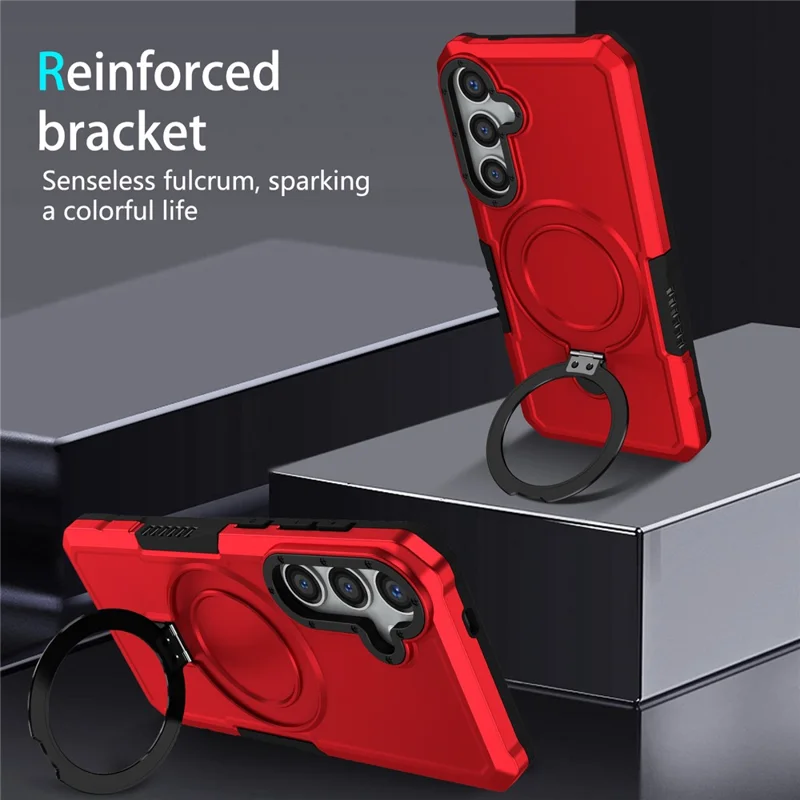For Samsung Galaxy S24 Phone Cover TPU+PC Dual-Layer Ring Kickstand Anti-Drop Case  - Red