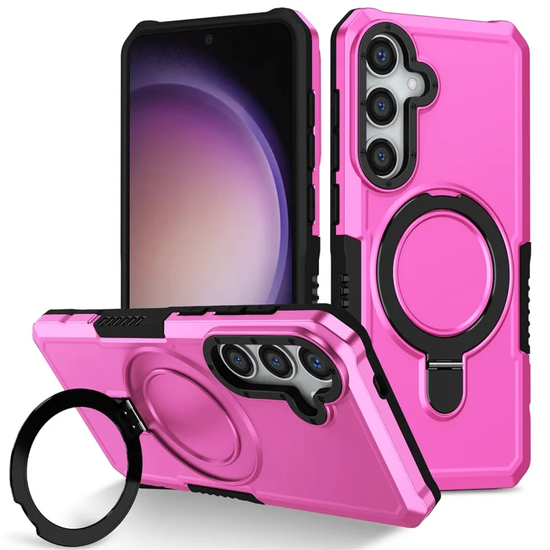 For Samsung Galaxy S24 Phone Cover TPU+PC Dual-Layer Ring Kickstand Anti-Drop Case  - Pink
