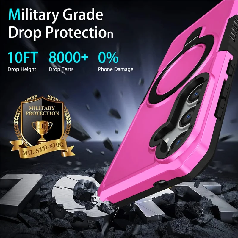 For Samsung Galaxy S24 Phone Cover TPU+PC Dual-Layer Ring Kickstand Anti-Drop Case  - Pink