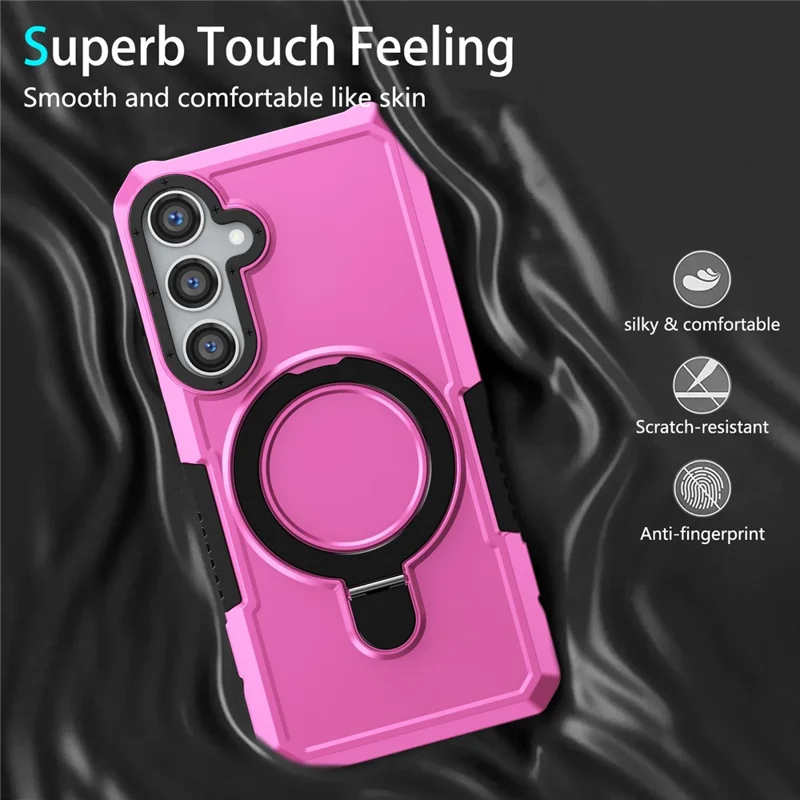 For Samsung Galaxy S24 Phone Cover TPU+PC Dual-Layer Ring Kickstand Anti-Drop Case  - Pink