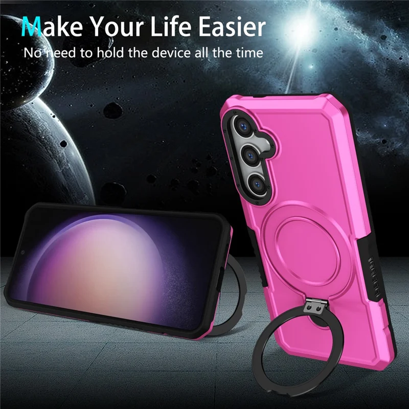 For Samsung Galaxy S24 Phone Cover TPU+PC Dual-Layer Ring Kickstand Anti-Drop Case  - Pink
