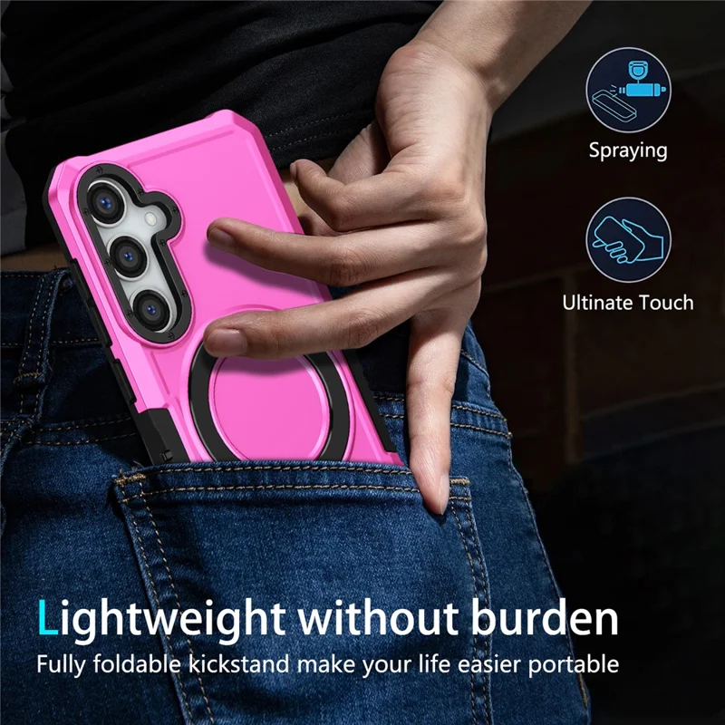 For Samsung Galaxy S24 Phone Cover TPU+PC Dual-Layer Ring Kickstand Anti-Drop Case  - Pink